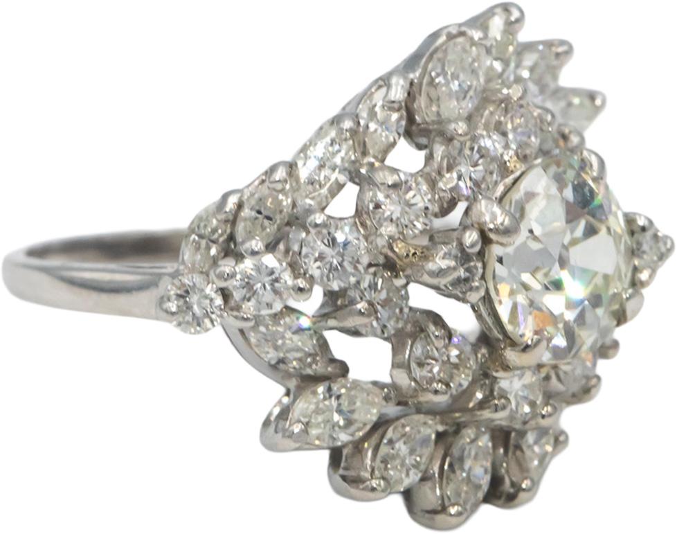 Antique Vintage Platinum Diamond Cluster Cocktail Ring 3.0CT w/ 1.50CT Center