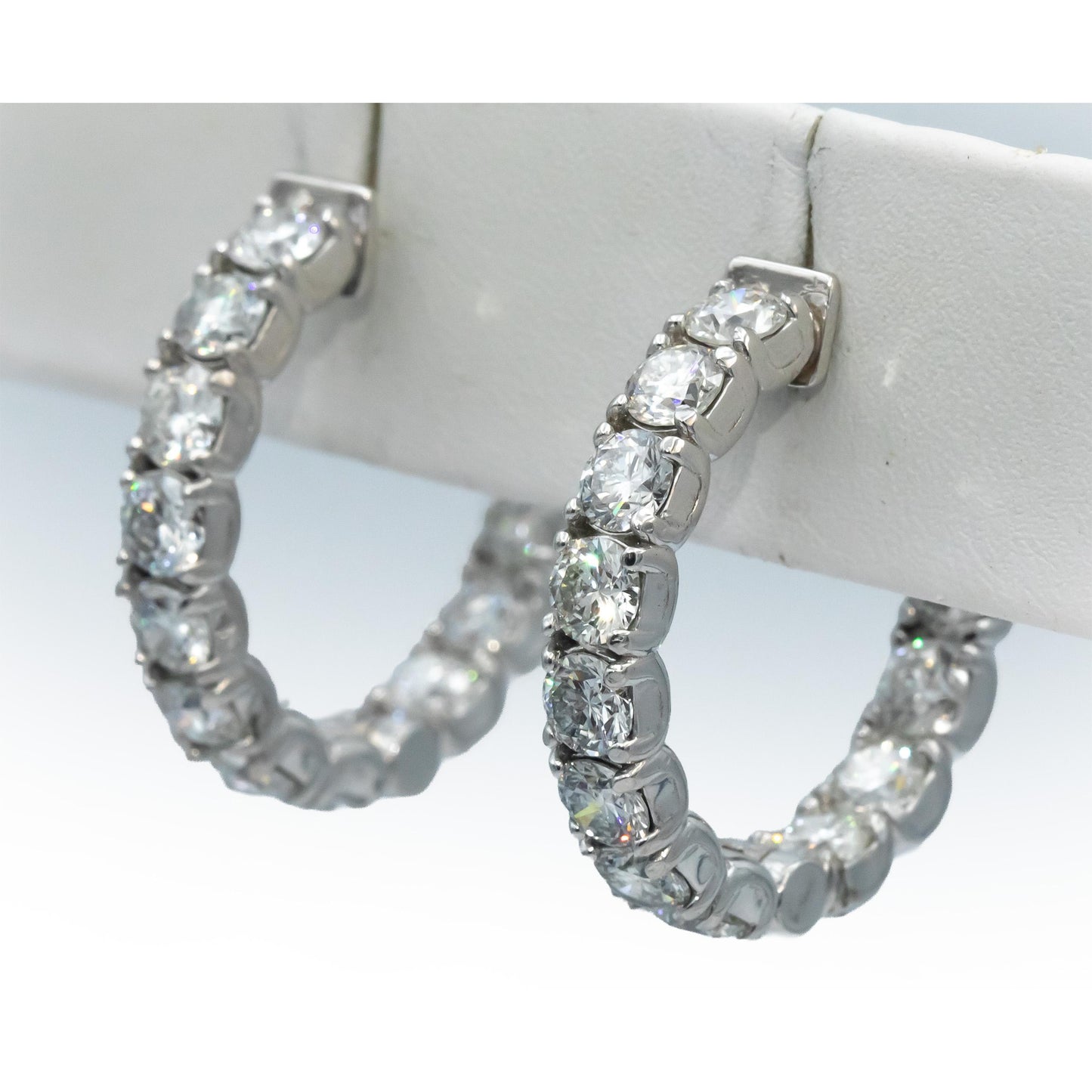 14k White Gold Round Diamond Inside Out Circle Hoop Earrings 7.38CT