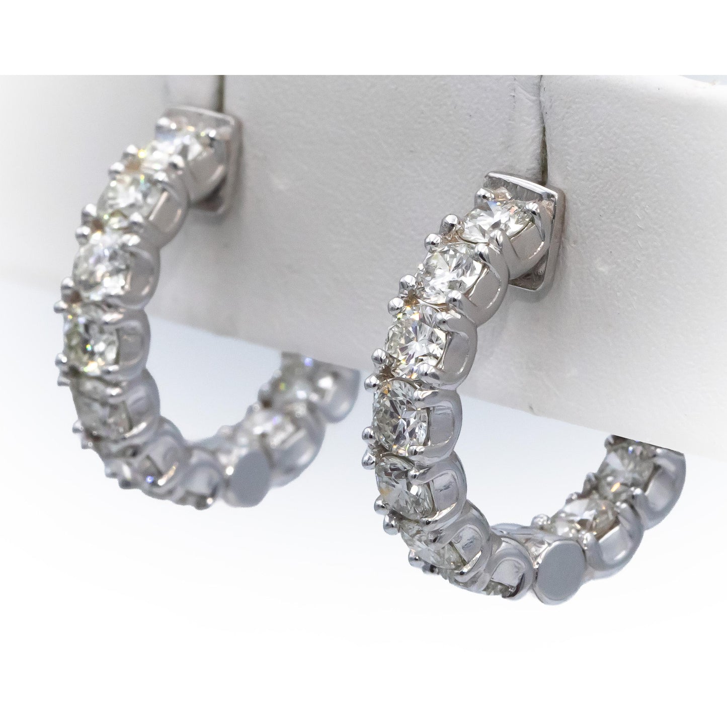 14k White Gold VS Round Diamond Inside Out Hoop Earrings 4.42CT