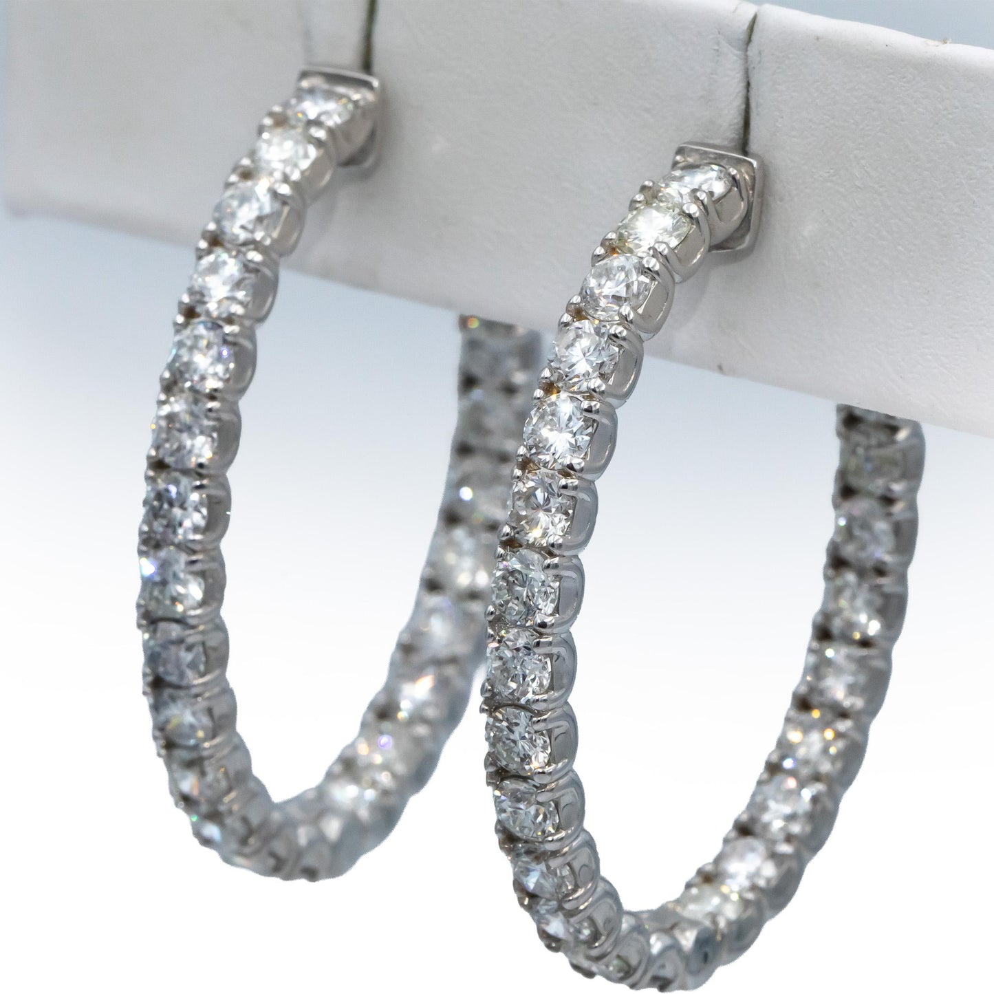 18k White Gold VS Round Diamond Inside Out Circle Hoop Earrings 7.33CT