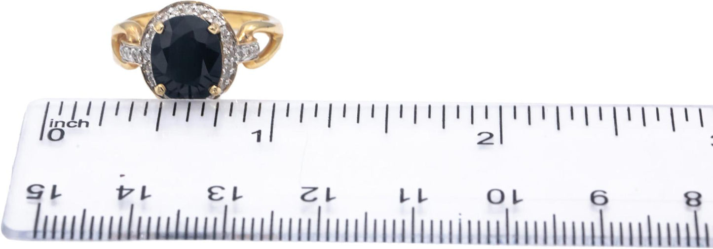 14k Yellow Gold Oval Sapphire & Round Diamond Halo Ring 4.20CT Size 6