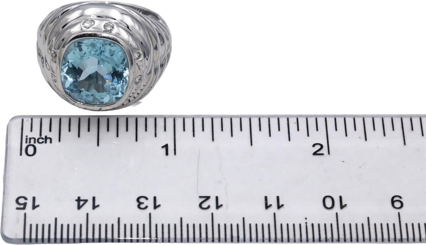 ALMAZA 18k White Gold VS Round Diamond & Cushion Cut Topaz Ring 7.38CT Size 7.25