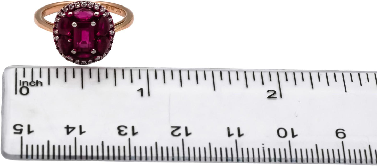 18k Rose Gold Ruby and Diamond Cluster Cocktail Ring 2.04CT Size 5.5