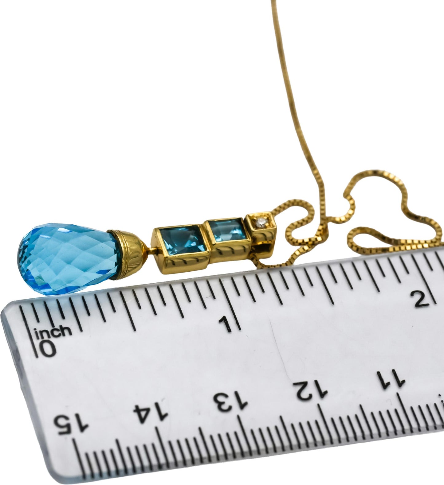 18k Yellow Gold Blue Topaz Pendant Necklace w/ Diamond Accent