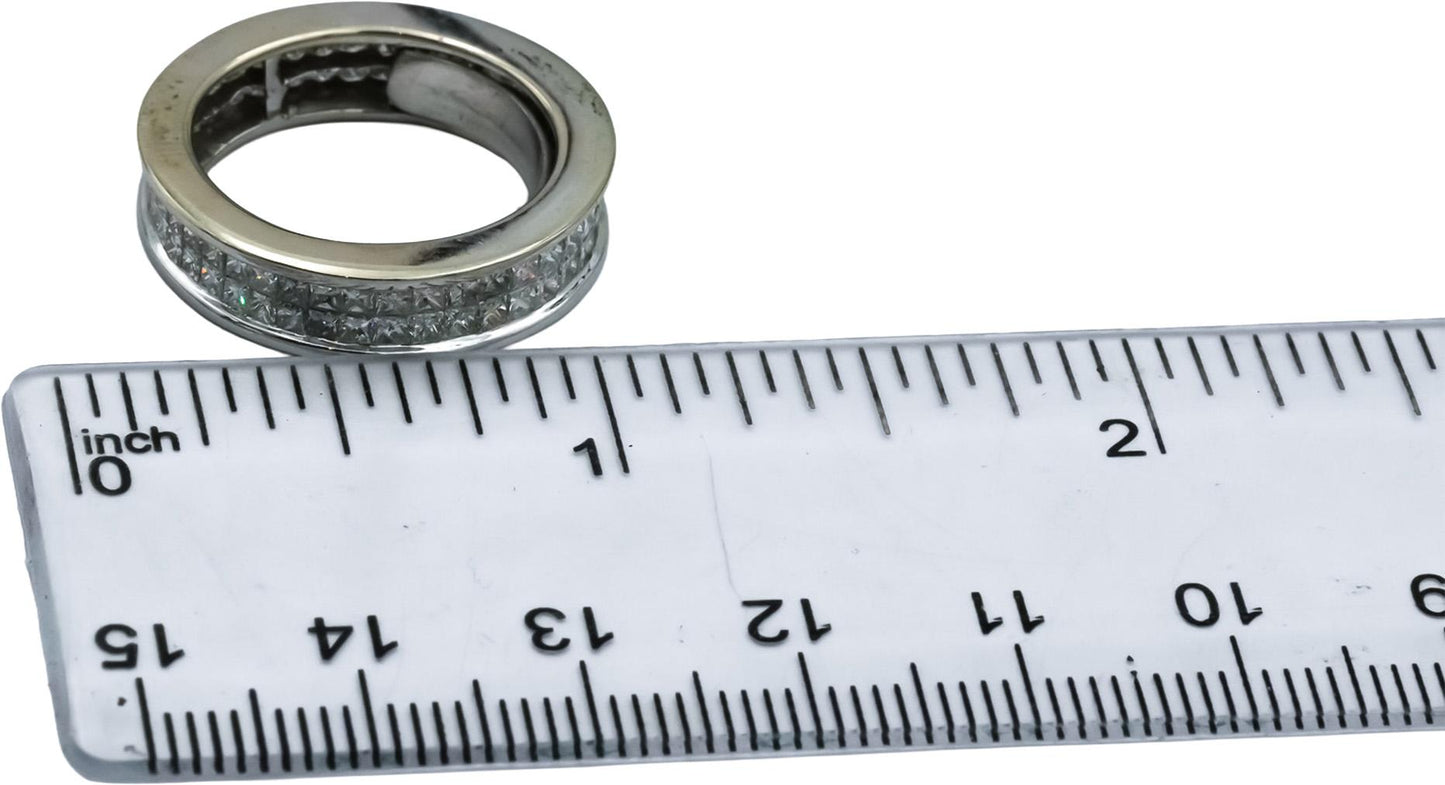 14k White Gold Princess Cut Diamond Two Row Eternity Band Ring 1.50CT Size 6.25