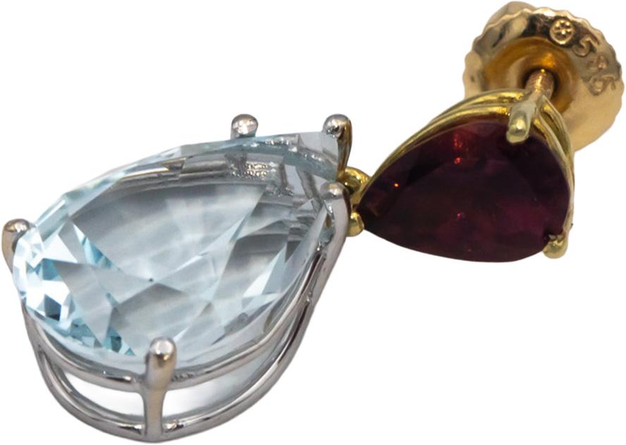 14k White & Yellow Gold 9.50CT Tourmaline and Aquamarine Drop Dangle Earrings