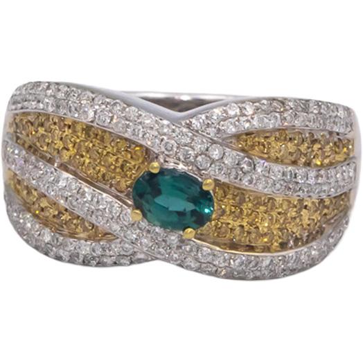 IGI Certified 18k White Gold White and Yellow Diamond & Alexandrite Ring 1.29CT