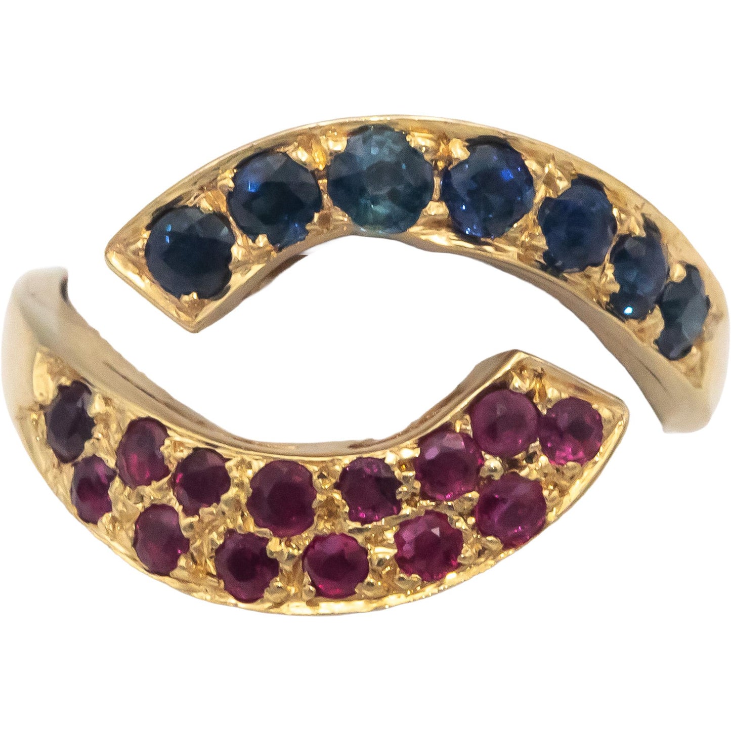 18k Yellow Gold Jewelry 1.75CT Ruby and Sapphire Crossover Ring Size 8.25