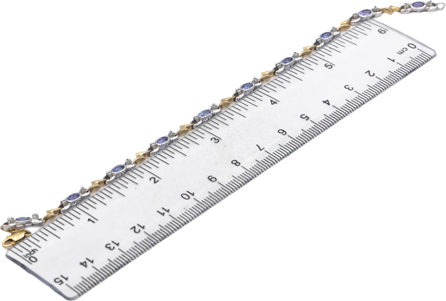 14k White and Yellow Gold Diamond and Tanzanite Fancy Link Bracelet 1.60CT