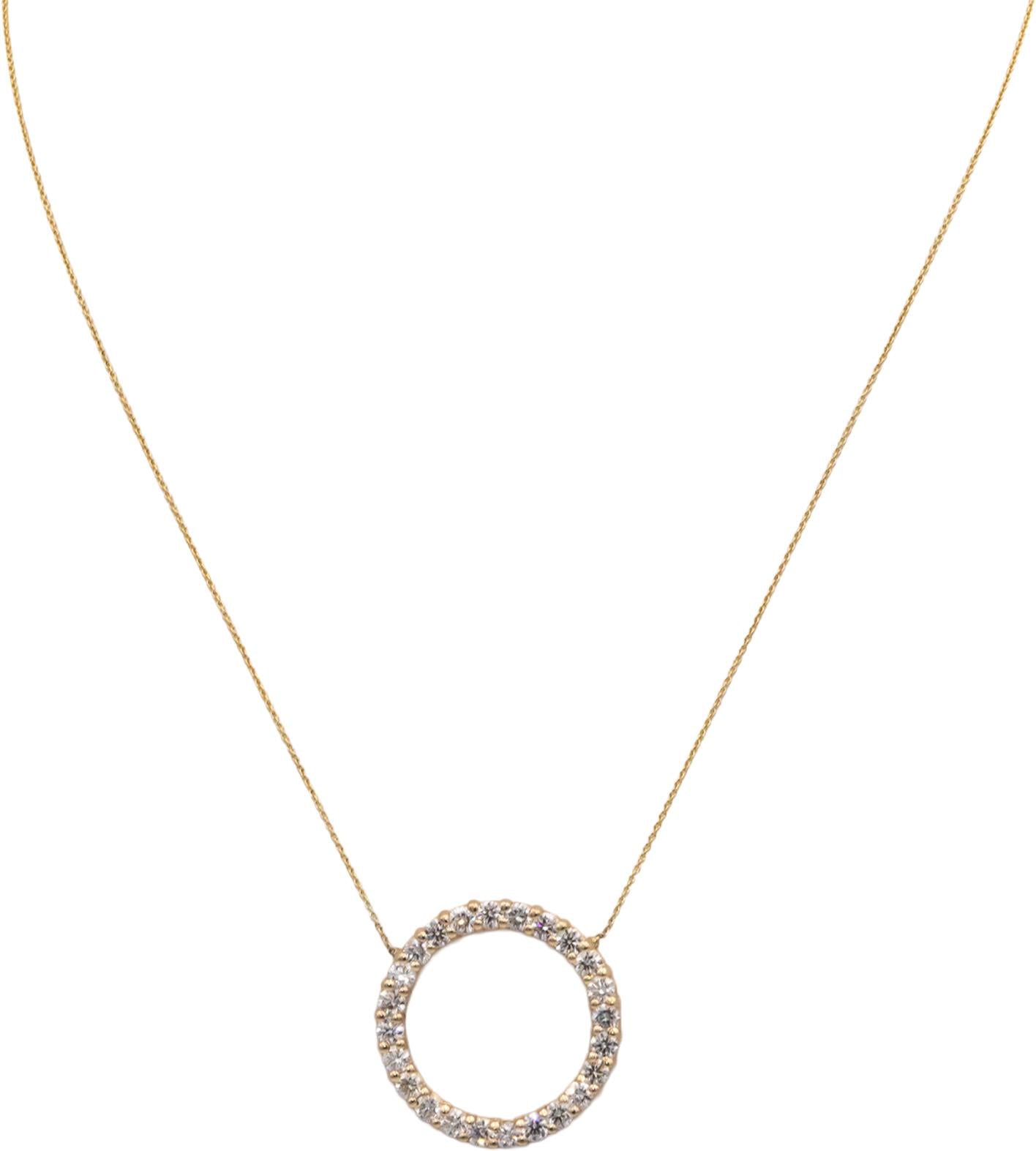 14k Yellow Gold 1.81CT VS Round Cut Diamond Circle Pendant Necklace