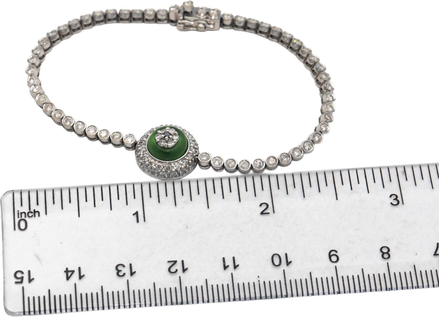 14k White Gold Round Diamond & Green Gemstone Bracelet 1.50CT