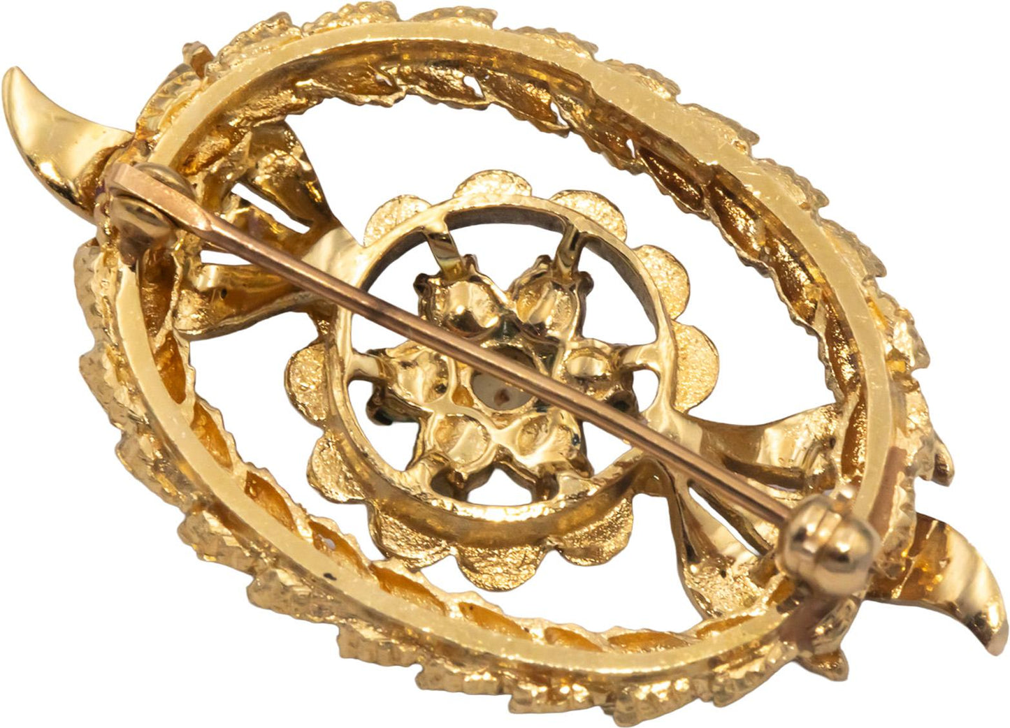 14k Yellow Gold Jewelry Turquoise and Seed Pearl Brooch Pin
