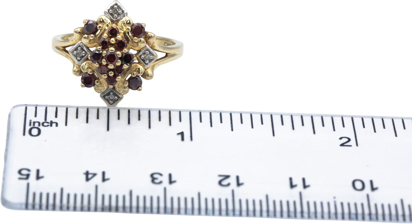 14k Yellow & White Gold 0.33CT Round Cut Diamond Cluster Cocktail Ring Size 8