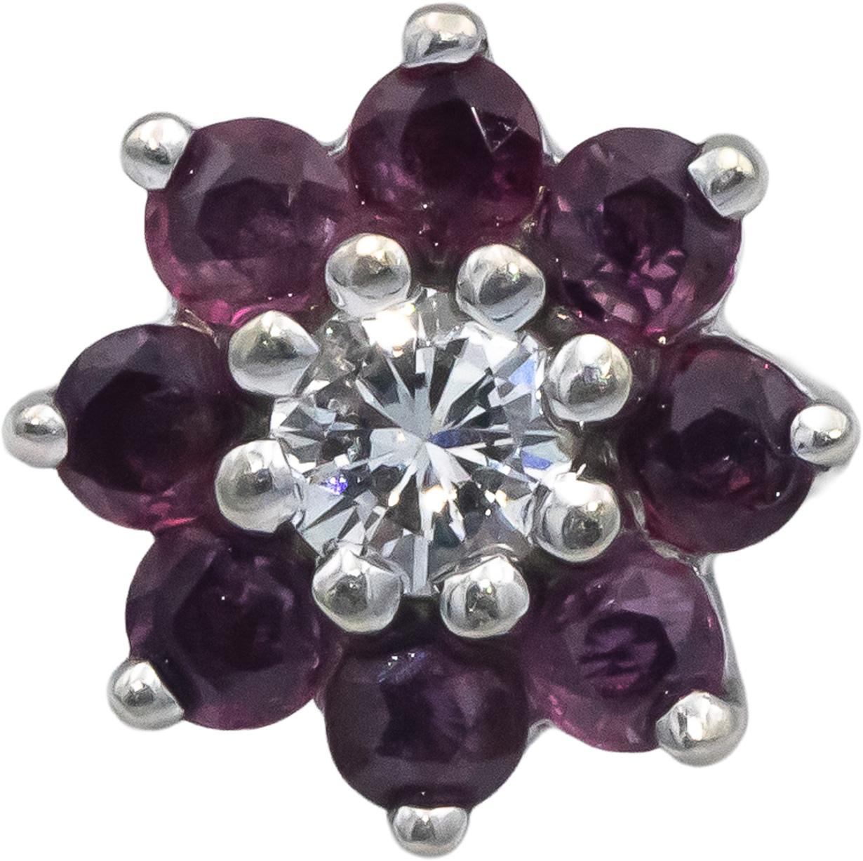 14k White Gold 0.85CT Diamond and Ruby Floral Cocktail Ring Size 8.5