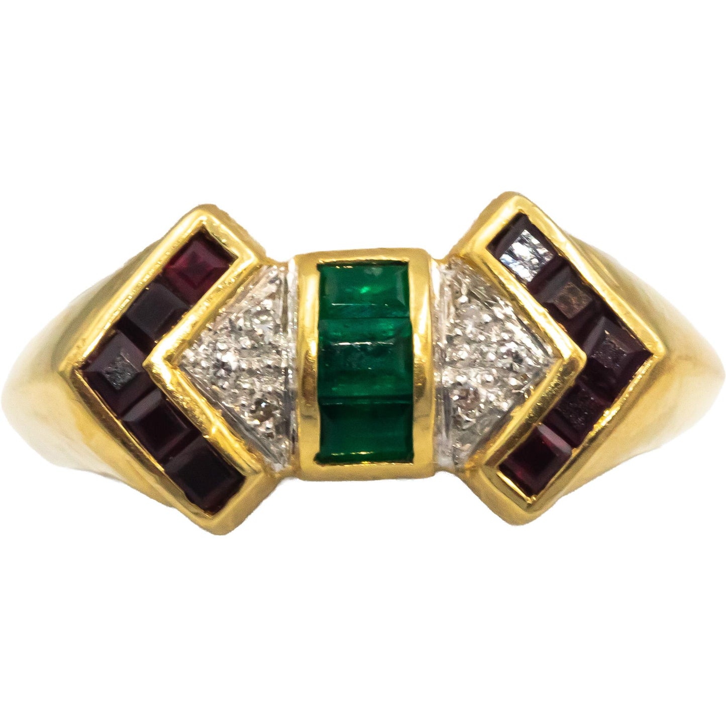 Diamond Emerald Ruby 18k Yellow Gold Cocktail Ring 0.50CT Size 7