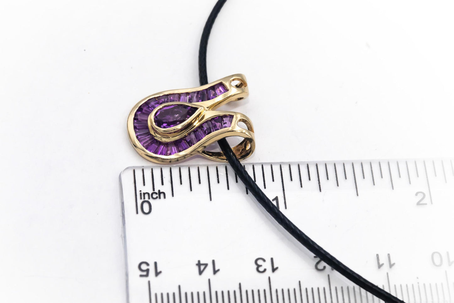 14k Yellow Gold Pear and Baguette Amethyst Slide Pendant Necklace 3.0CT