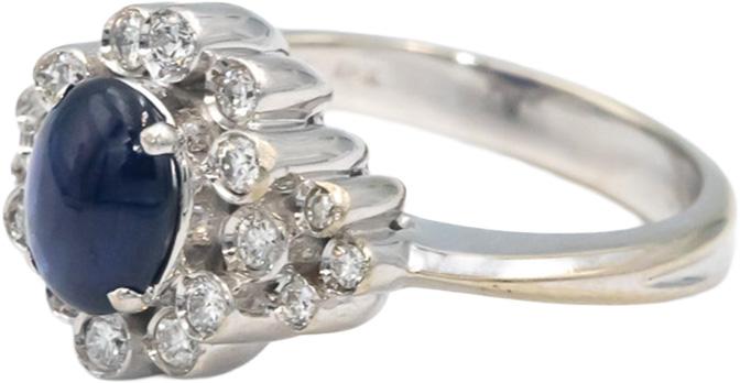 18k White Gold Round Diamond Cabochon Sapphire Cluster Cocktail Ring 1.50CT