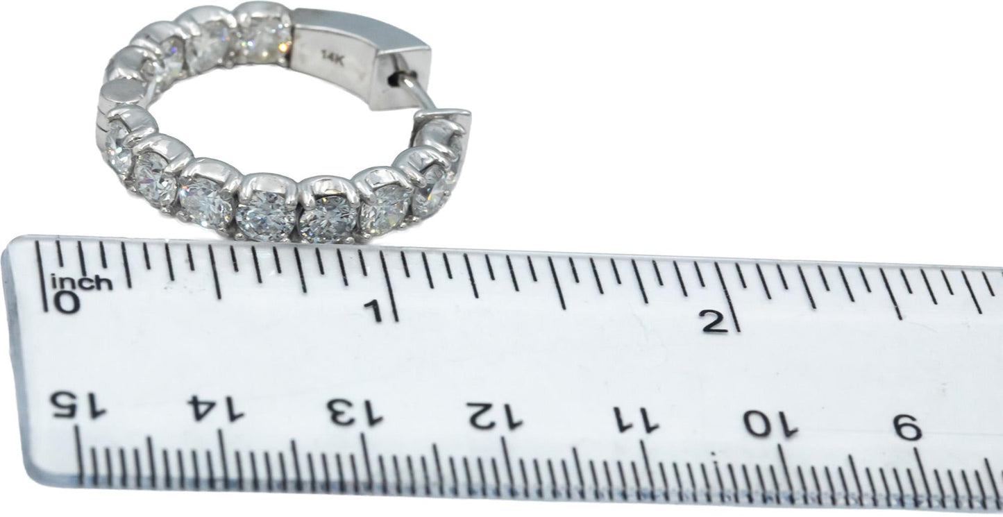 14k White Gold Round Diamond Inside Out Circle Hoop Earrings 7.38CT