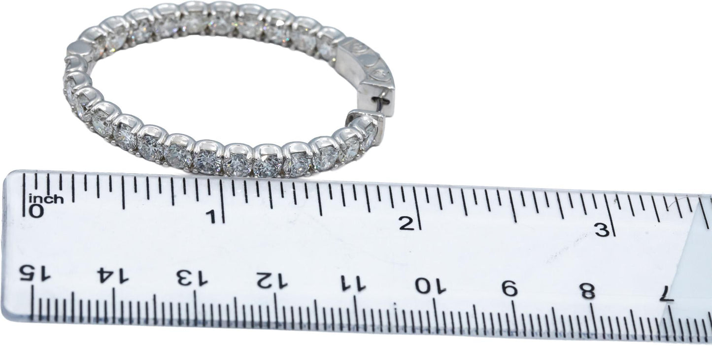 18k White Gold VS Round Diamond Inside Out Circle Hoop Earrings 7.33CT