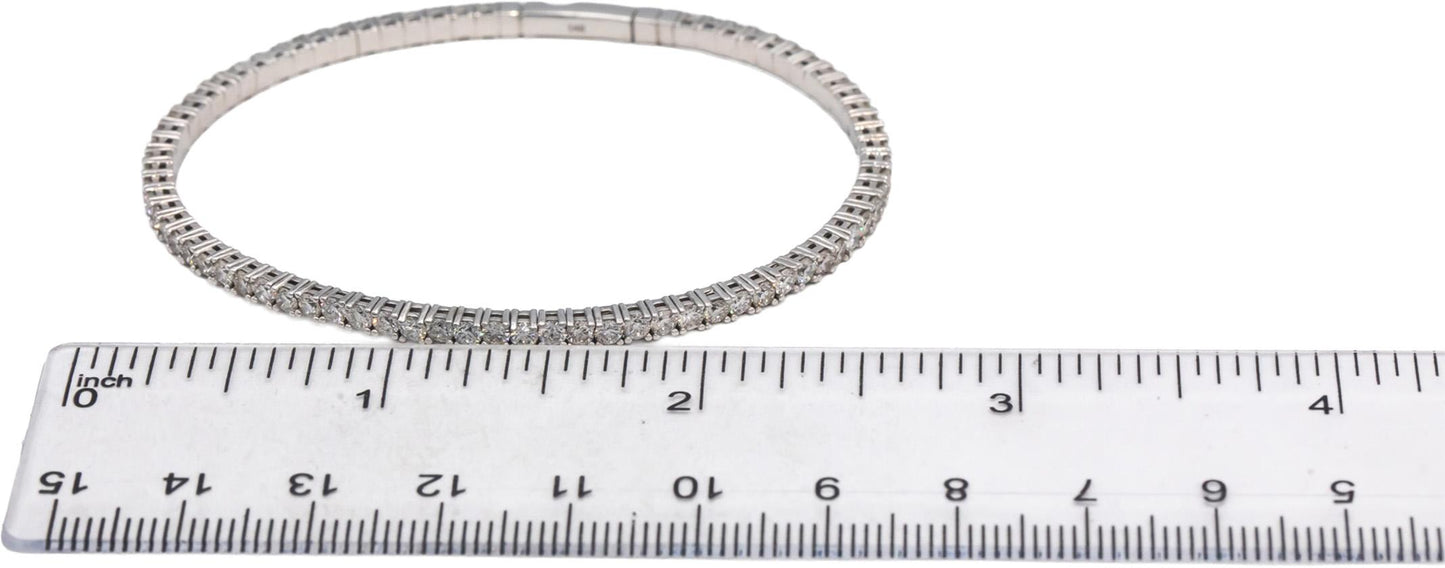 14k White Gold VS Round Diamond Semi-Flexible Bangle Bracelet 3.63CT