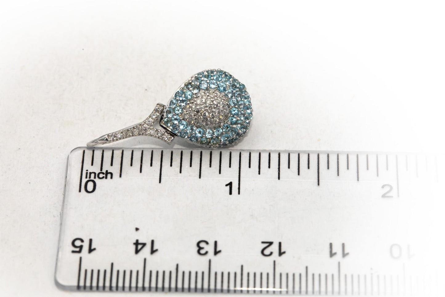 14k White Gold Round Blue Topaz & Diamond Cluster Drop Dangle Earrings 1.50CT