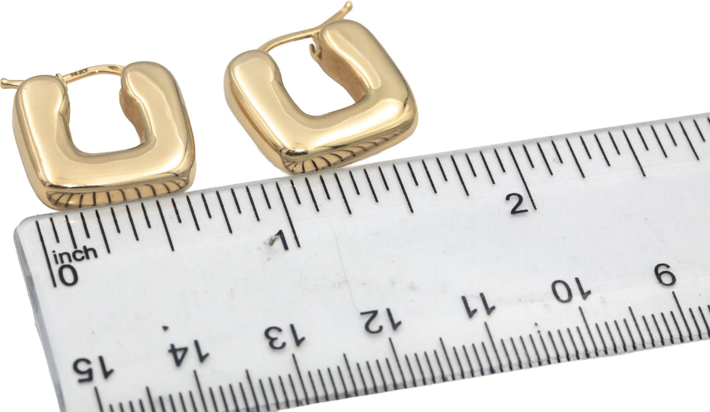 14k Yellow Gold Jewelry Chunky Square Hoop Earrings