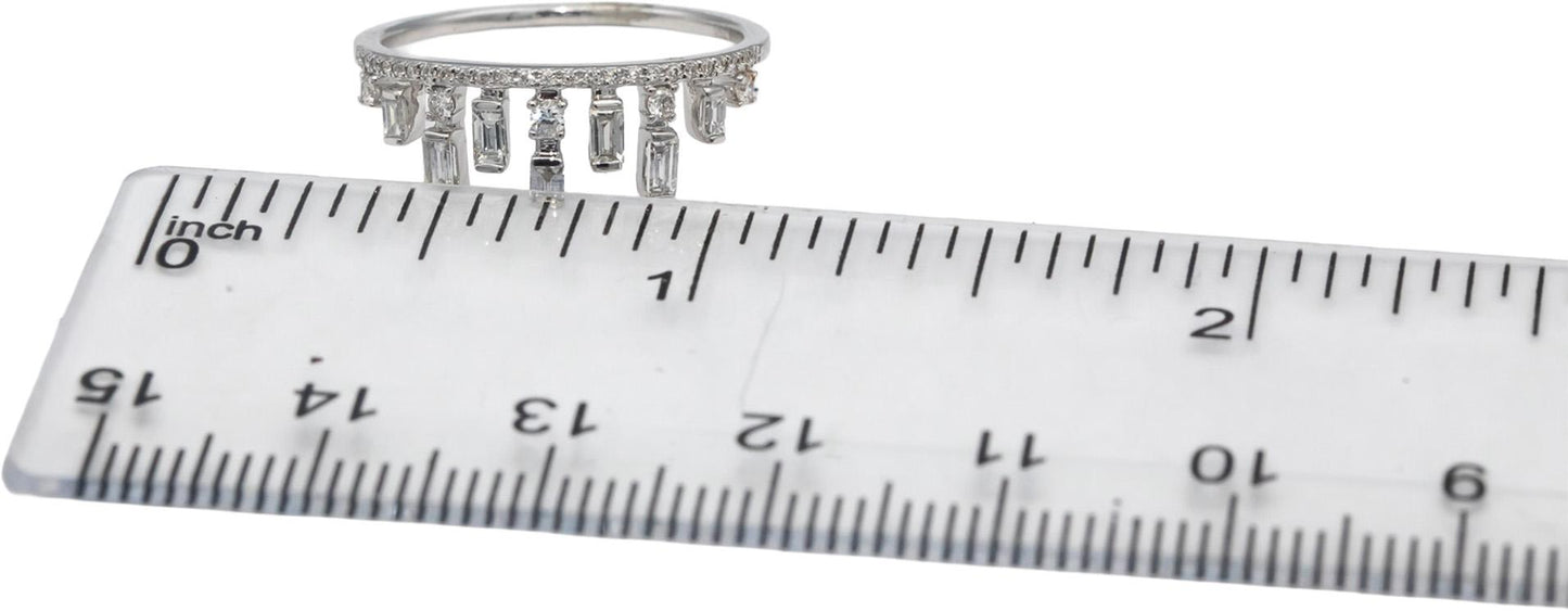 18k White Gold VS Emerald & Round Diamond Tiara Crown Band Ring 0.40CT Size 6.75