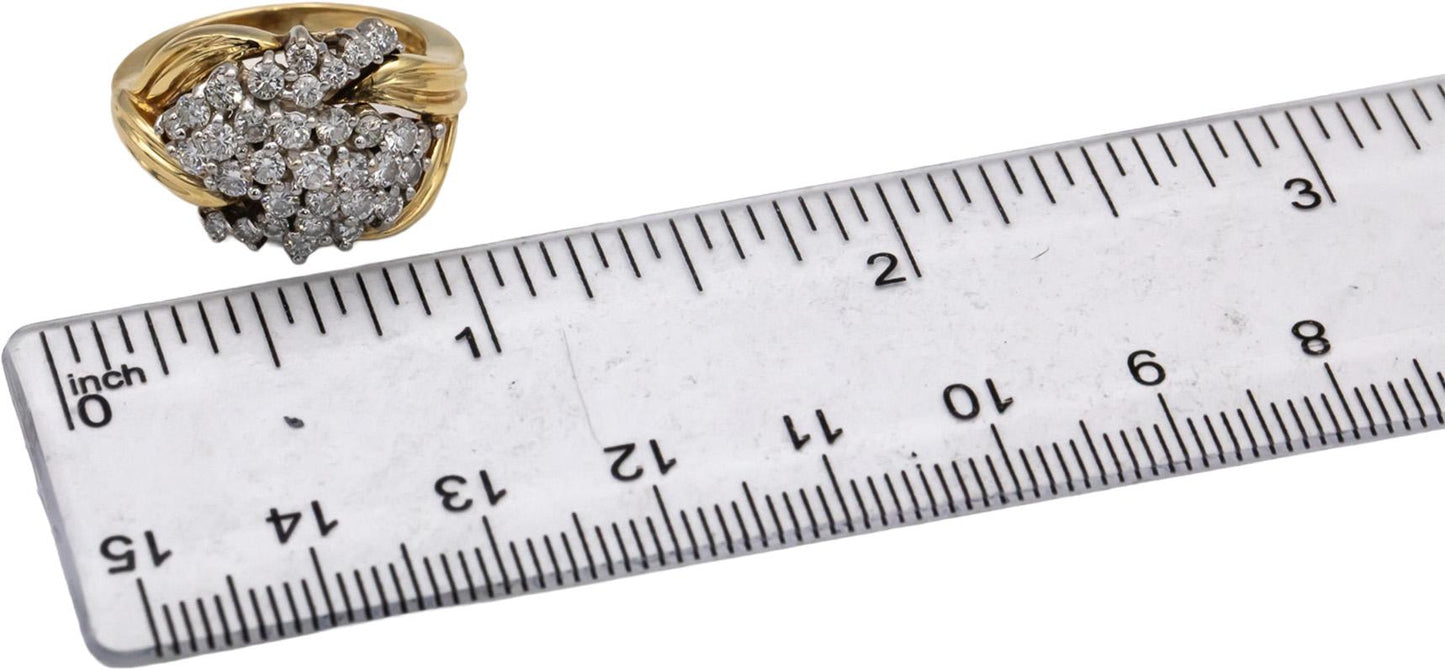 14k Yellow & White Gold Round Diamond Cluster Cocktail Ring 1.0CT Size 6.5