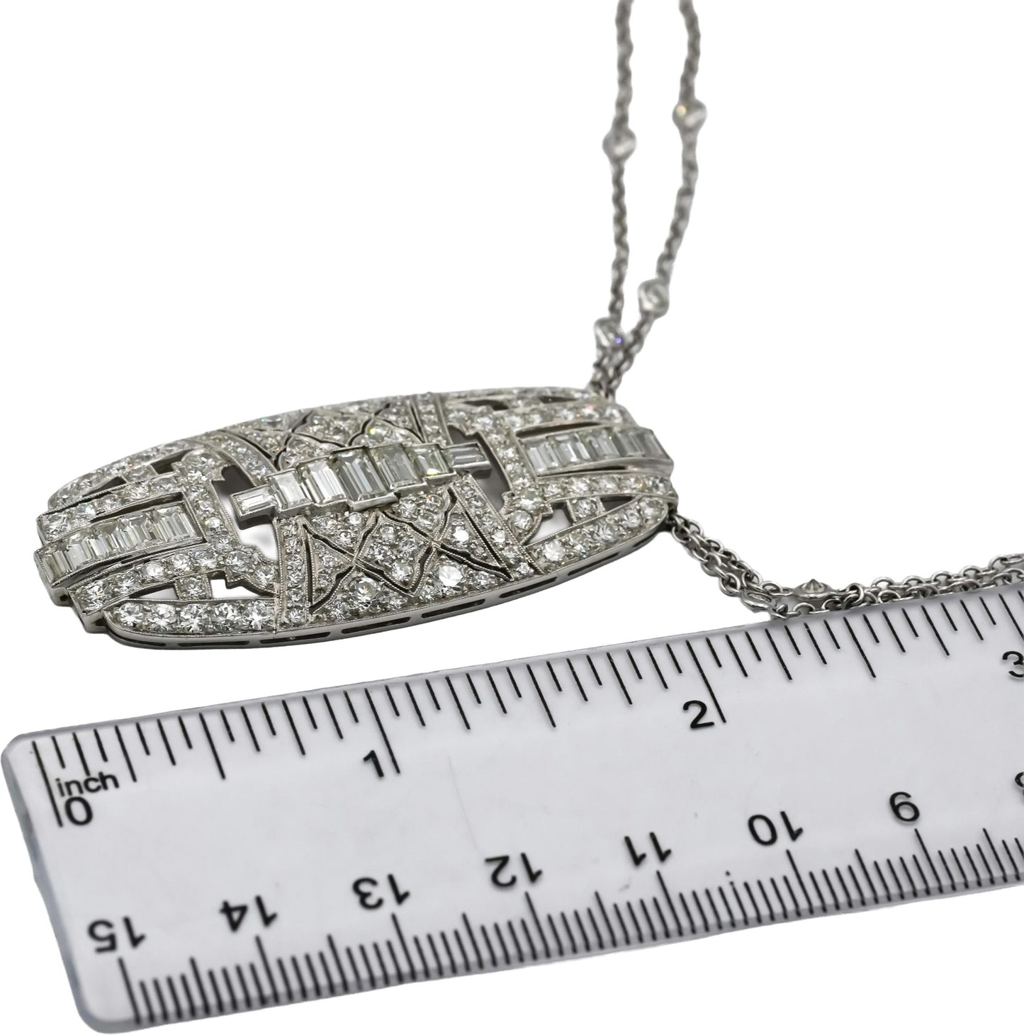 Antique Art Deco 18k & Platinum VS Diamond Pendant Double Chain Necklace 7.0CT