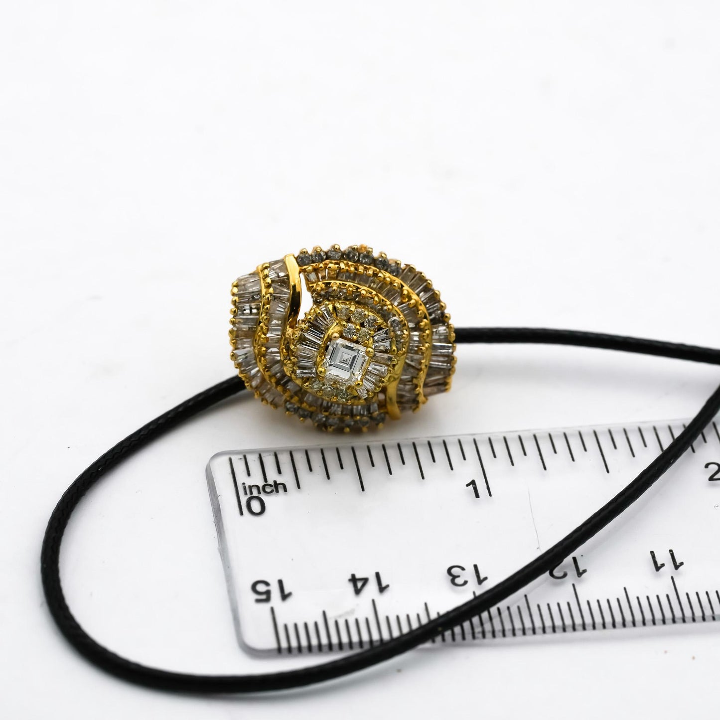 14k Yellow Gold Asscher Baguette Round Diamond Pendant Necklace 3.0CT