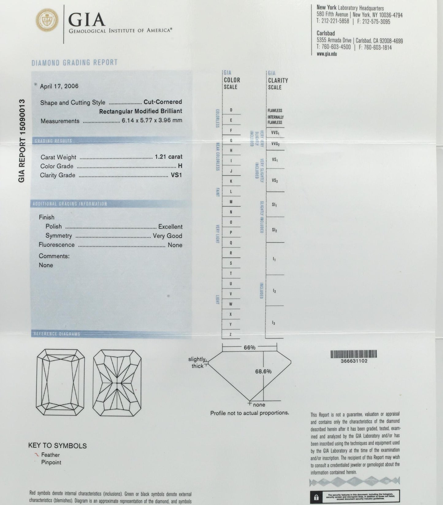GIA Certified Radiant Cut Diamond VS1/H Rectangular Modified Brilliant 1.21CT