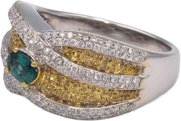 IGI Certified 18k White Gold White and Yellow Diamond & Alexandrite Ring 1.29CT