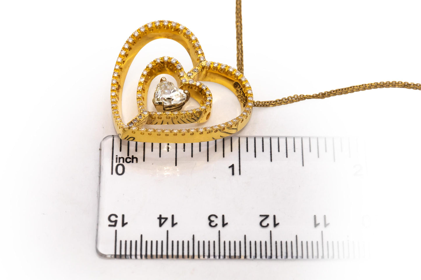 GARAVELLI 18k Yellow Gold Diamond Heart Pendant Necklace 1.55CT w/ 1.05CT Center
