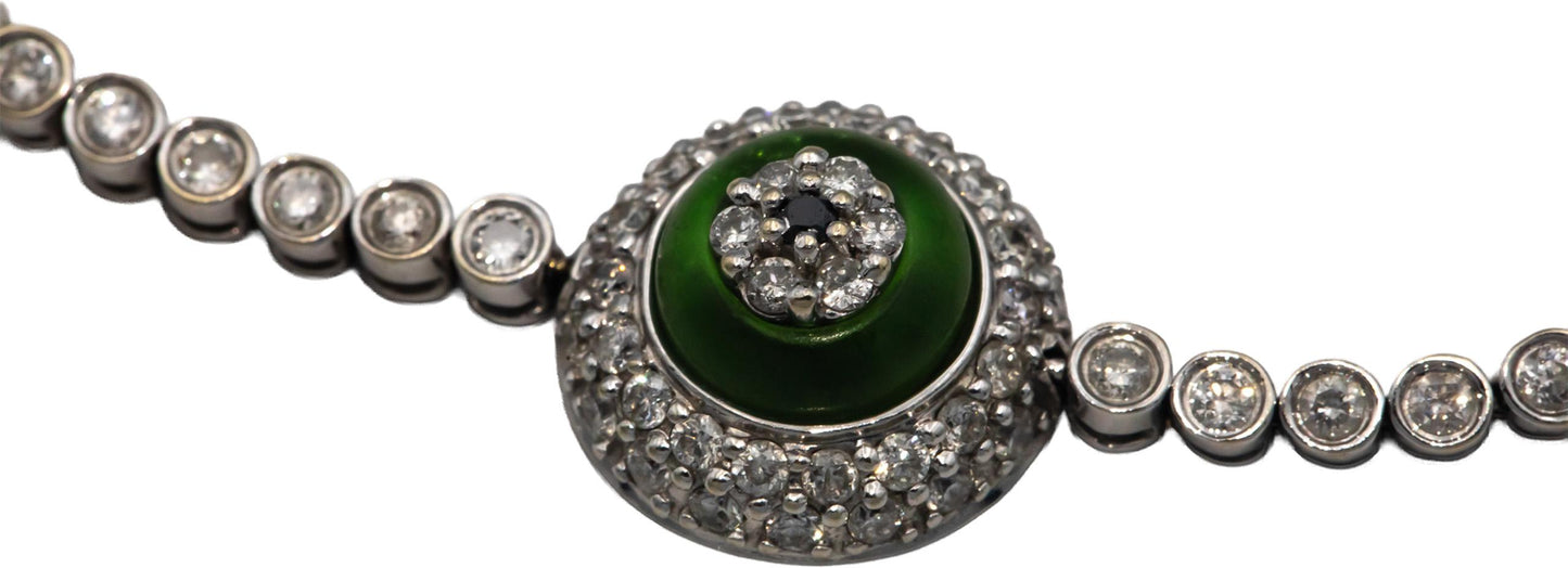 14k White Gold 1.50CT Round Cut Diamond & Green Gemstone Bracelet