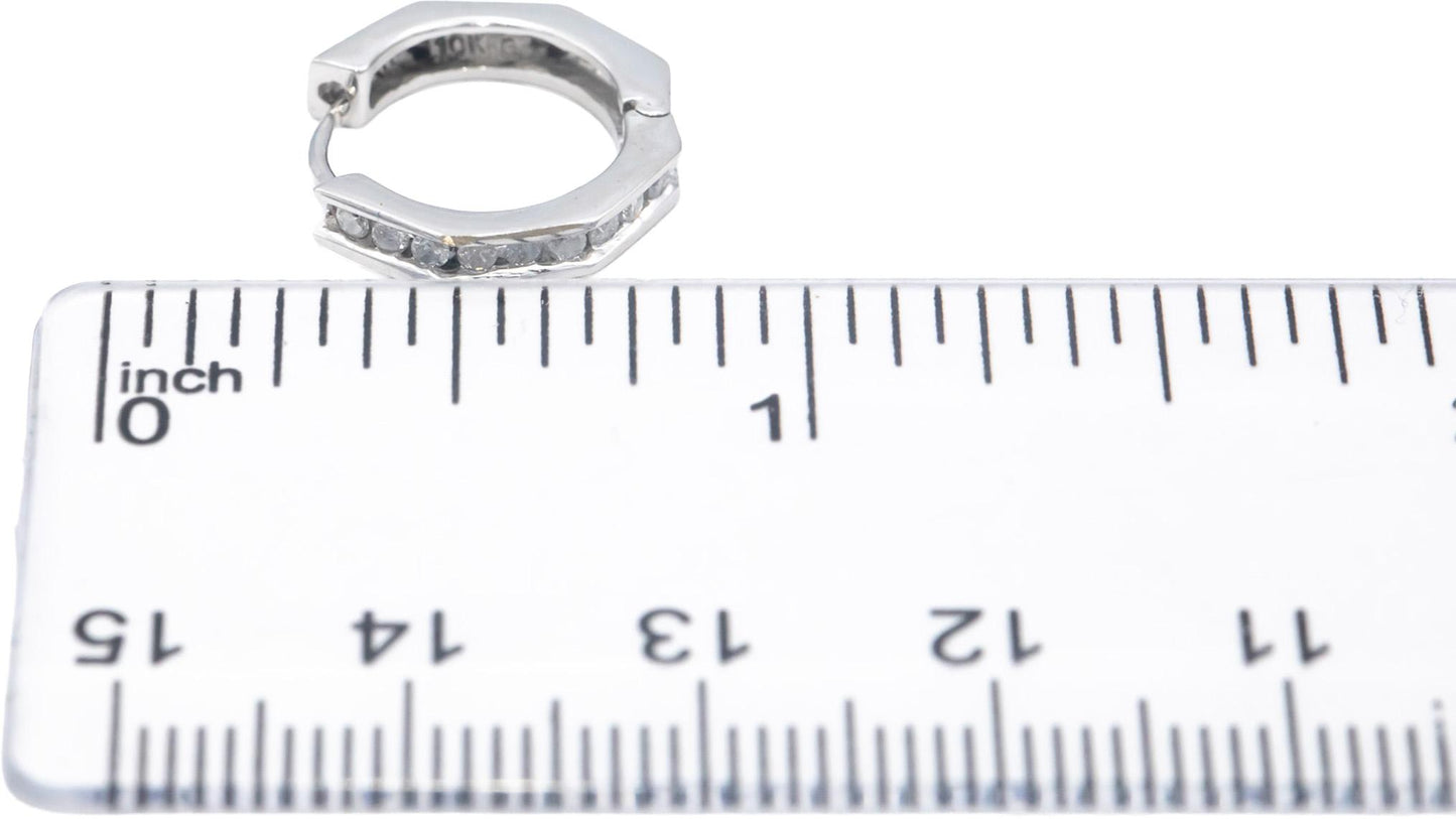 10k White Gold 0.25CT Round Cut Diamond Huggie Hoop Earrings