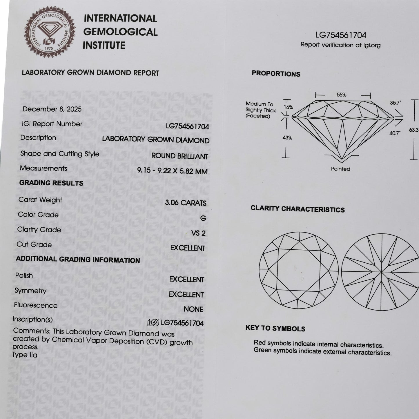 IGI Certified 14k White Gold VS Round Lab-Grown Diamond Stud Earrings 6.12CT