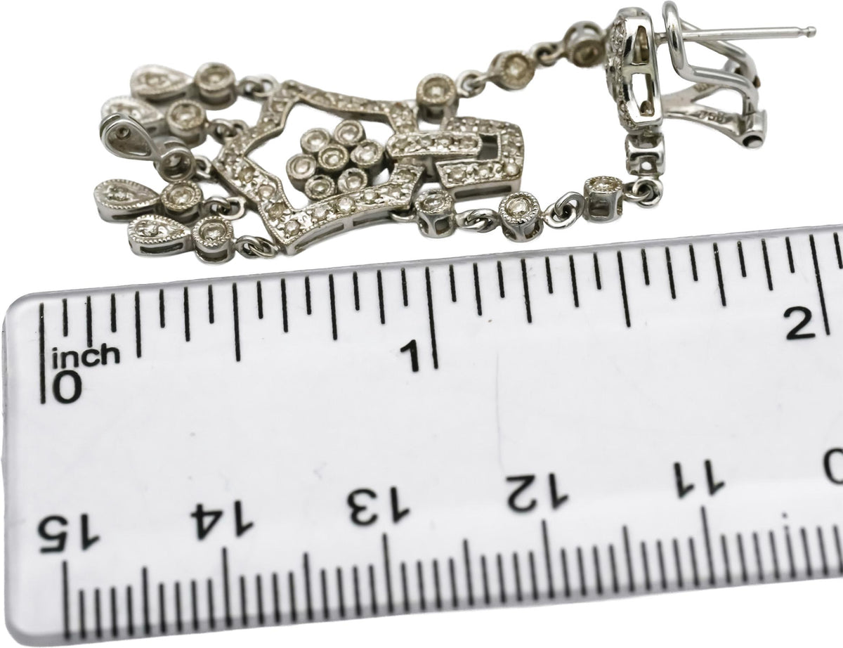 18k White Gold Round Diamond Dangle Drop Earrings 1.0CT