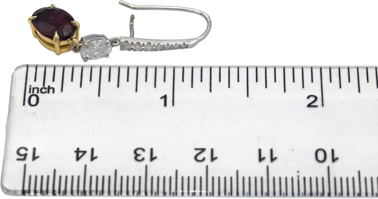 18k Gold & Platinum Diamond and Ruby Drop Dangle Earrings 5.25CT