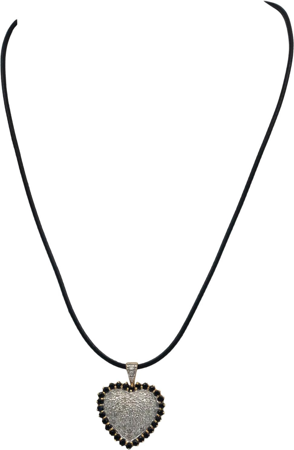 10k Yellow White Gold 1.0CT Diamond and Sapphire Cluster Heart Pendant Necklace