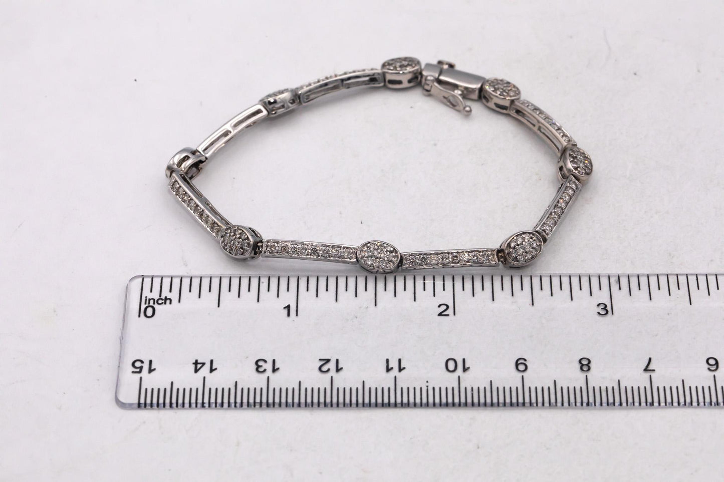 14k White Gold Round Diamond Fancy Link Bracelet 1.50CT