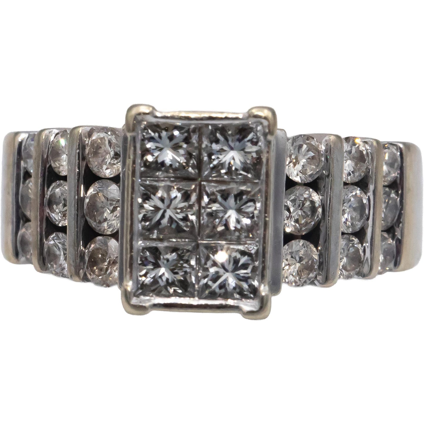14k White Gold 2.0CT Princess and Round Cut Diamond Ring Size 7