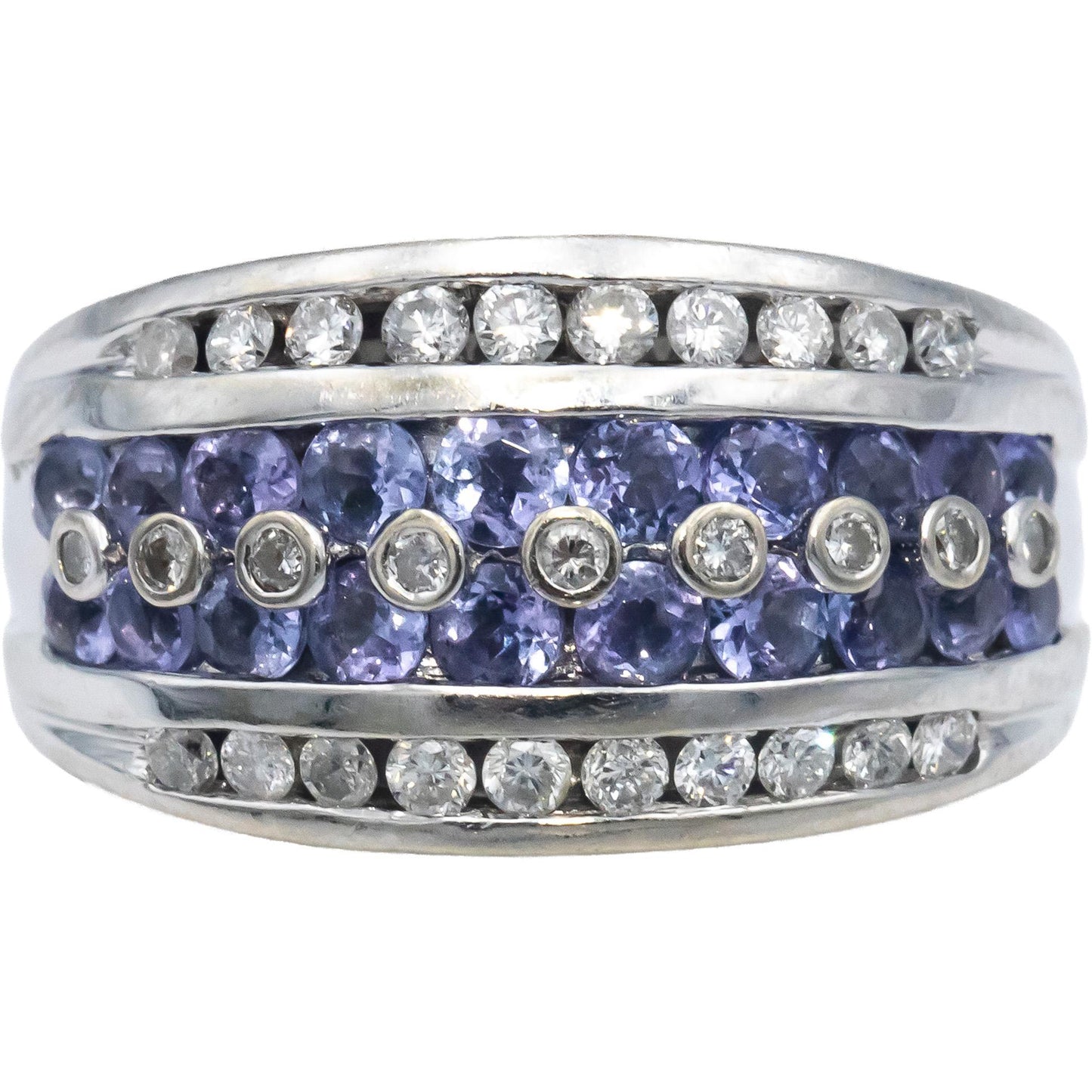 14k White Gold Jewelry 1.25CT Diamond and Tanzanite Band Ring Size 7