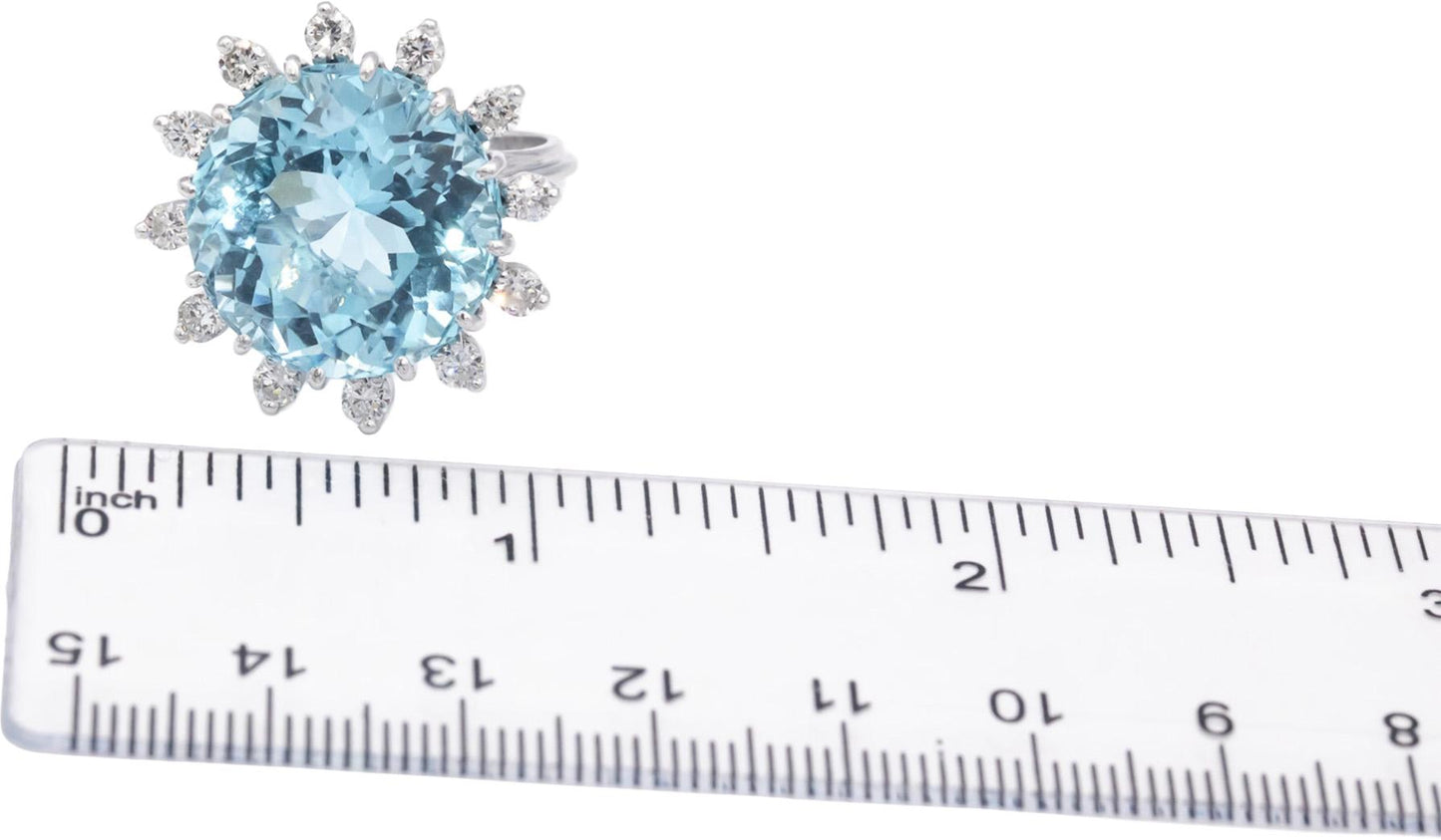 Vintage 14k White Gold VS Diamond & Aquamarine Cocktail Ring 20.84CT Size 8