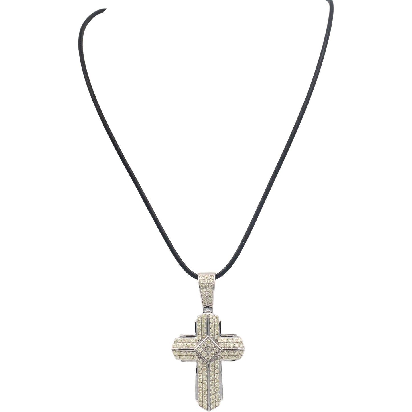 14k White Gold 3.0CT Light Yellow Diamond Iced Out Cross Crucifix Pendant