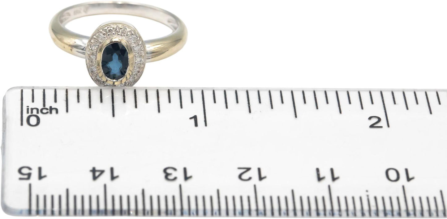 Diamond and Sapphire 18k White Gold Halo Cocktail Ring 0.65CT Size 6.5