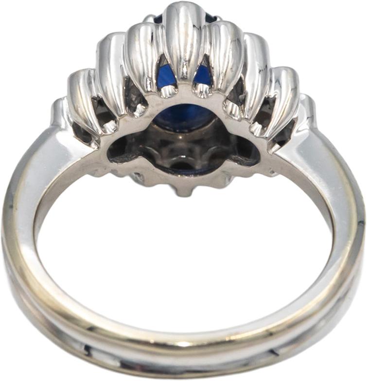 18k White Gold Round Diamond Cabochon Sapphire Cluster Cocktail Ring 1.50CT