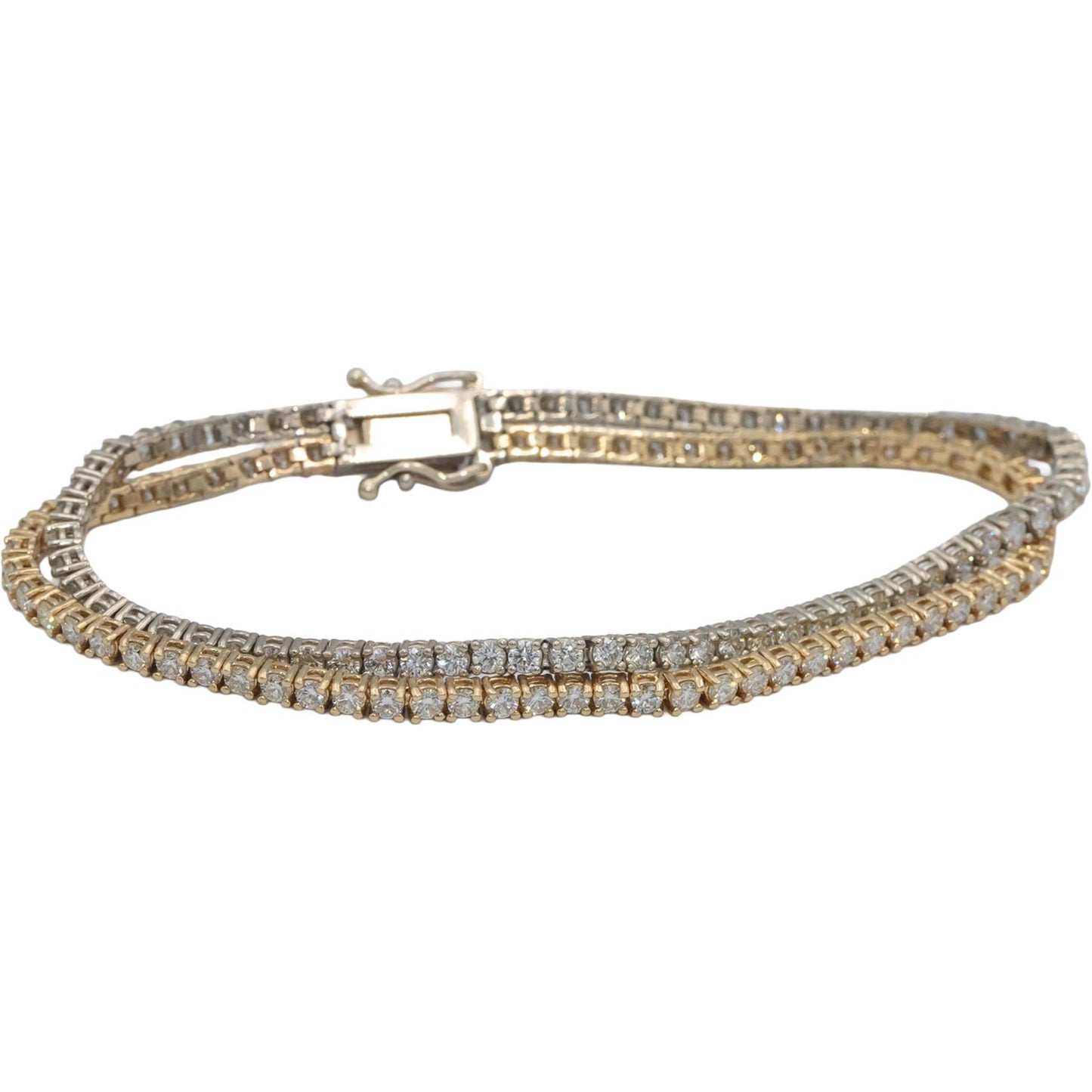 14k White & Yellow Gold VS Round Diamond Double Tennis Bracelet 5.85CT