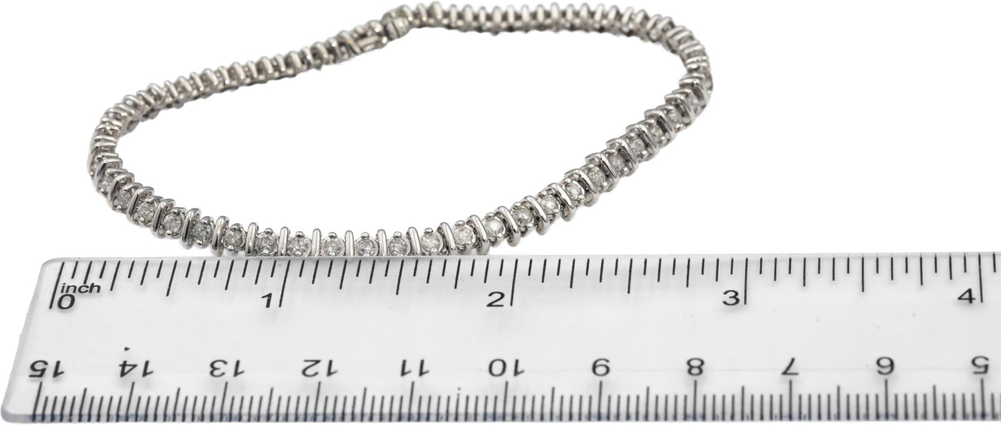 14k White Gold Round Diamond Fancy Tennis Bracelet 1.50CT