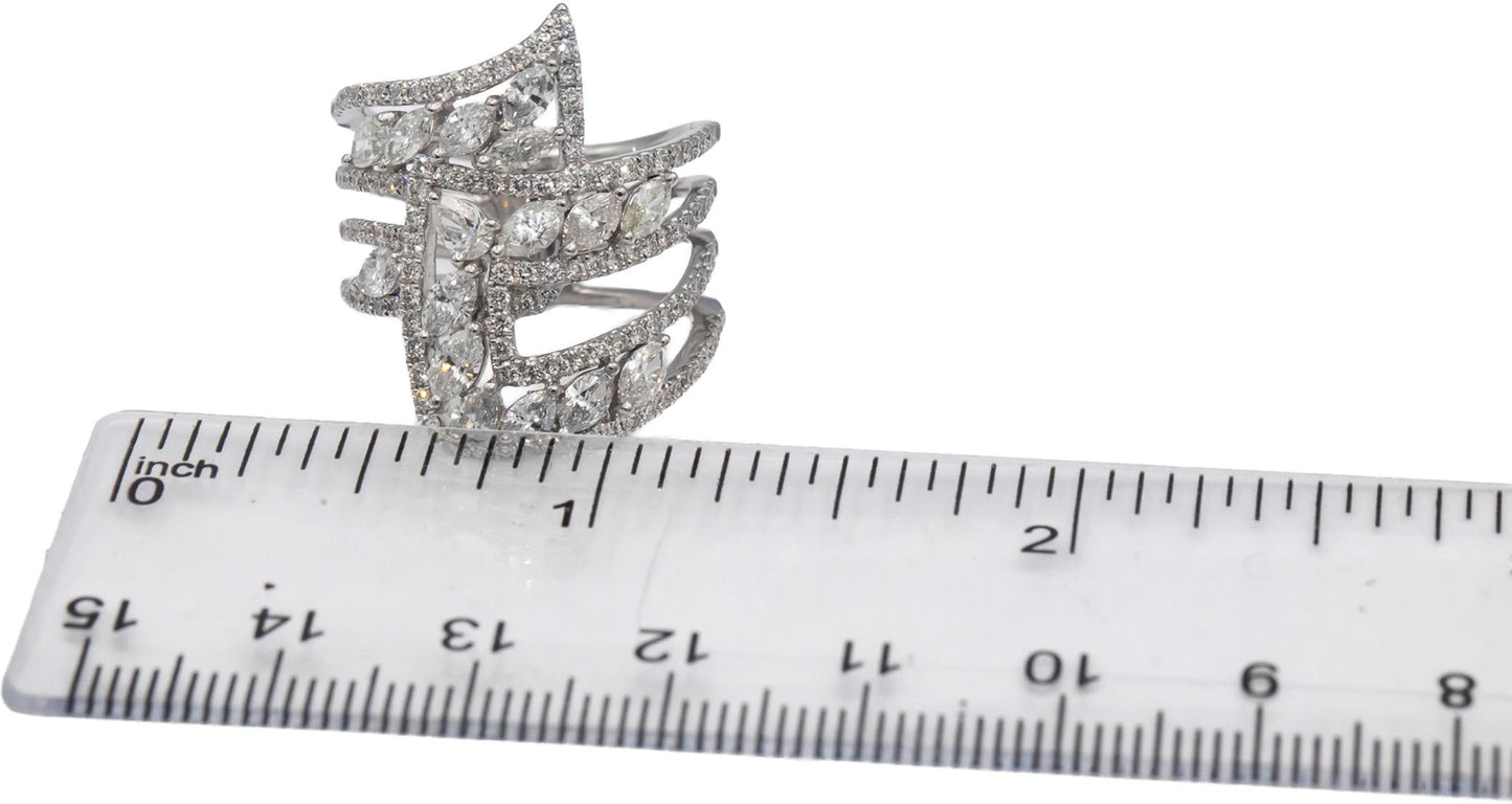 18k White Gold Marquise Pear Round Diamond Cocktail Ring 3.0CT Size 7