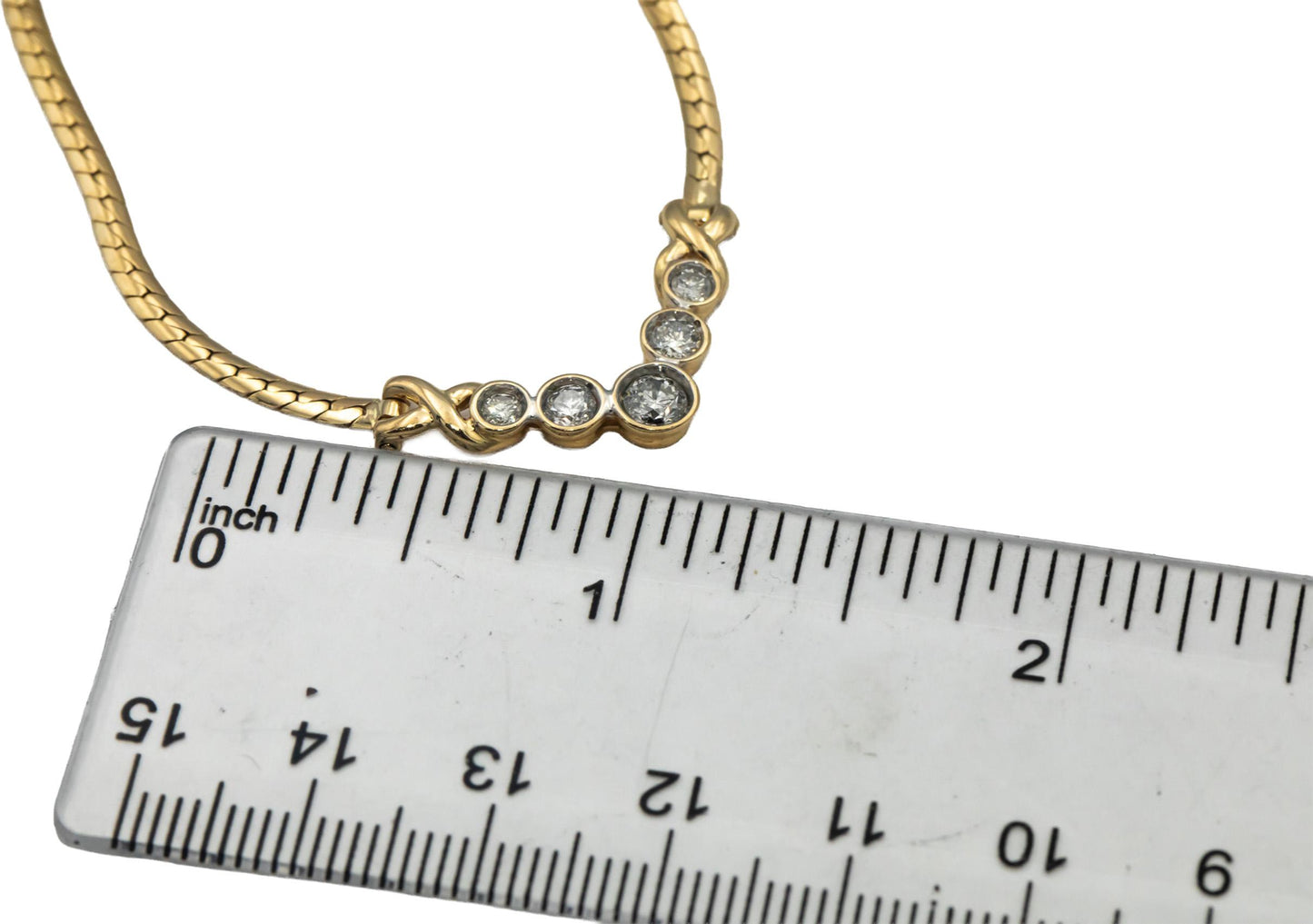 14k Yellow Gold Round Bezel Set Diamond Formal Necklace 0.75CT
